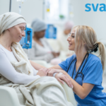 A cancer patient and a doctor representing Oncology.
